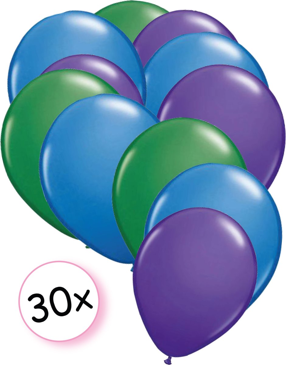 Ballonnen Groen, Blauw & Paars 30 stuks 27 cm